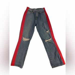 CARMAR Los Angeles Red Stripe Distressed Straight Leg Jeans Size 26